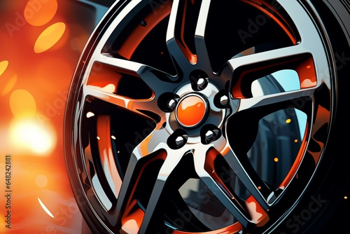 Illustration of high-end car wheels in close-up. Generative AI