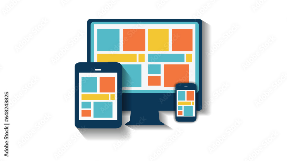 Adaptive responsive web design on different electronic devices. Vector illustration in flat style computer, smartphone, and tab
Adaptive responsive web design on different electronic devices. Vector illustration in flat style computer, smartphone, and tab