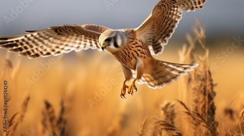 an image of a kestrel hunting in an open grassland