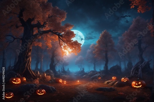 Halloween Forest Landscape Background, Halloween Background, Dark Forest Background, Happy Halloween, AI Generative