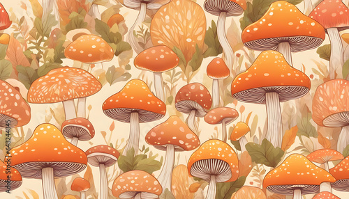 seamless pattern background with autumn mushrooms