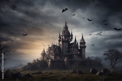 Halloween Gothic Castle Landscape Background, Halloween Background, Halloween Landscape Background, AI Generative