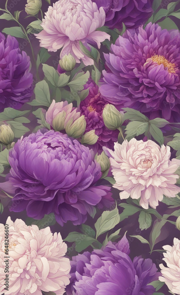 Wallpaper of pink, purple and lavender asters. Generative AI.