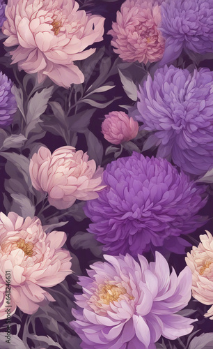 Wallpaper of pink, purple and lavender asters. Generative AI.