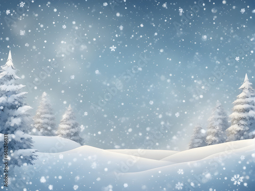 Natural winter background with sky, heavy snowfall. Winter snowy landscape. generative AI