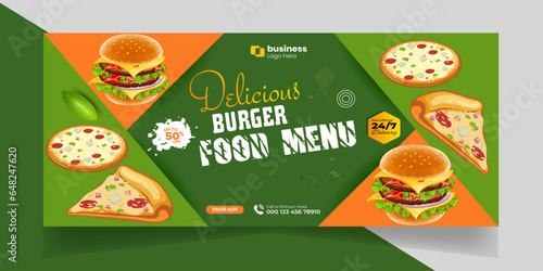  Delicious Fast Food Pizza banner with social media post template Banner, Restaurant discount food Burger banner Design, Food menu social media cover template.