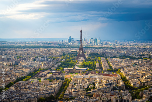 Aerial view over the large city of Paris France - travel photography in Paris France © 4kclips