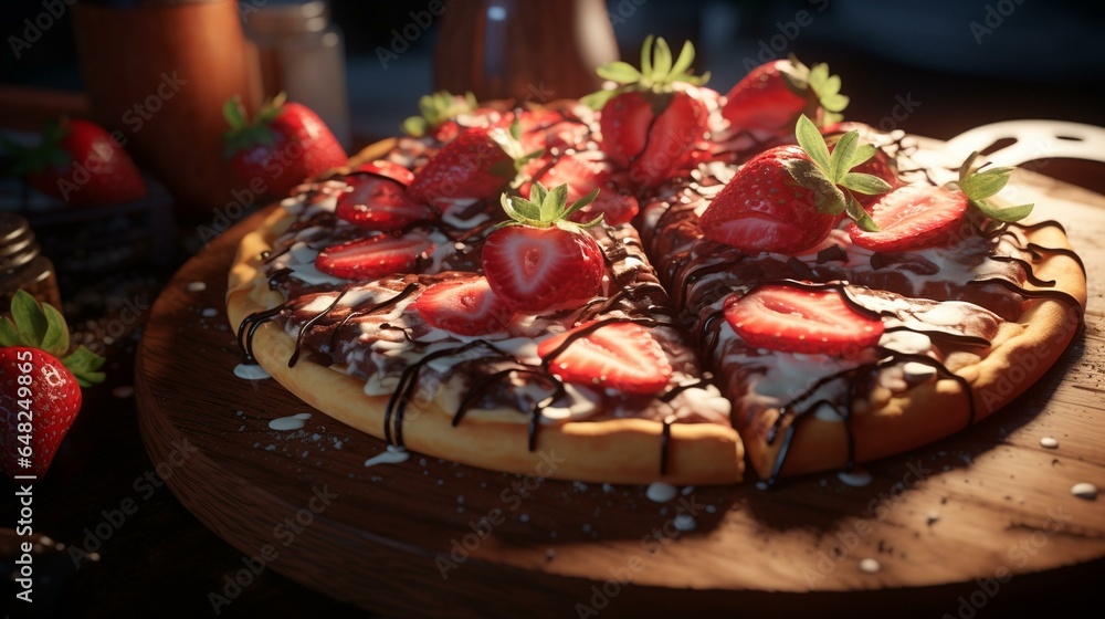 Brazilian sweet piza with chocolate and strawberry