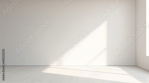 abstract. minimalistic background for product presentation. walls in large empty room greyish white. can full of sunlight. Loft wall or minimalist wall. Shadow, light from windows to plaster wall...
