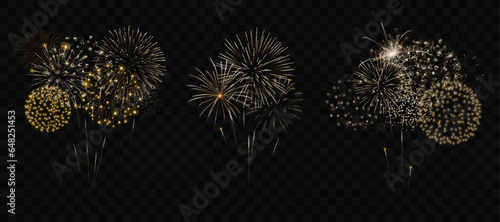 Gold fireworks set, realistic golden fireworks collection