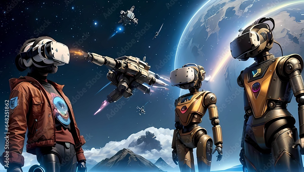 Fototapeta premium 科学技術が進歩した近未来のメタバース空間を表現したSFのようなAIイラスト（AI生成画像） 