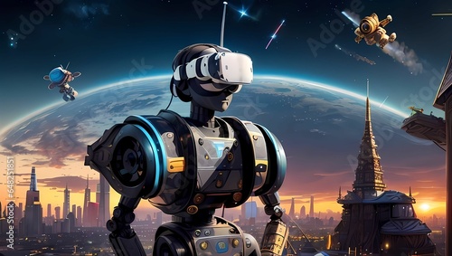 科学技術が進歩した近未来のメタバース空間を表現したSFのようなAIイラスト（AI生成画像）
