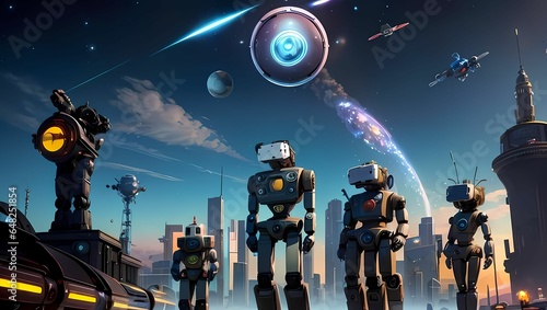 科学技術が進歩した近未来のメタバース空間を表現したSFのようなAIイラスト（AI生成画像）
