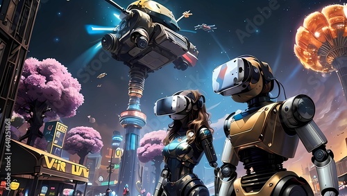 科学技術が進歩した近未来のメタバース空間を表現したSFのようなAIイラスト（AI生成画像）
