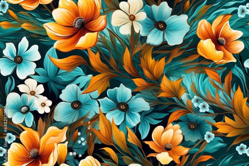 custom made wallpaper toronto digitalcolorful wild flowers image with flowers watercolor wallpapers, in the style of dark turquoise and light amber, swirling , Airbrush
