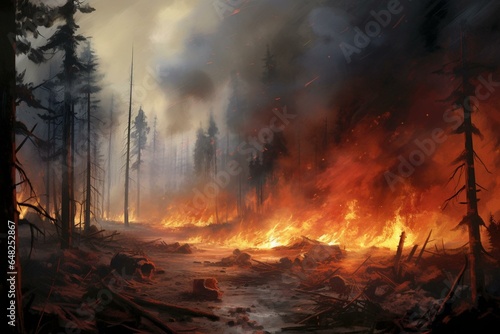 Destructive blazes threaten natural environment. Generative AI