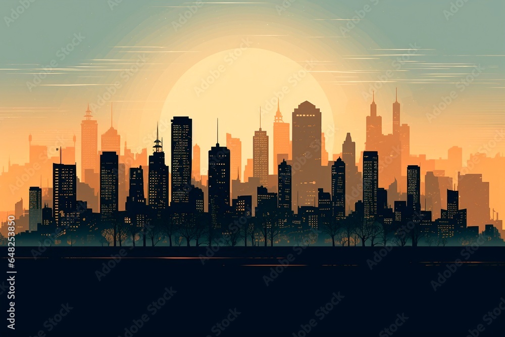 Panoramic vector city skylines. AI Generated