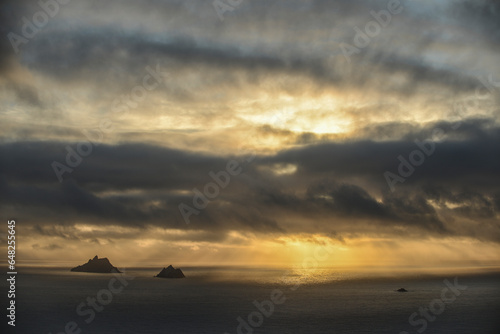 The skellig islands viewed from bolus head at sunset; Iveragh peninsula, county kerry, ireland