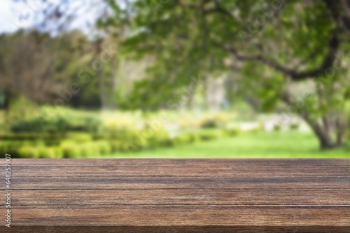 Empty blank wood table on nature background.
