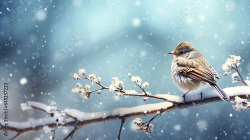 an image of a songbird in a winter wonderland with snowflakes