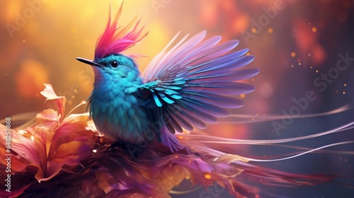an image of a songbird with feathers that resemble a rainbow aurora © Wajid