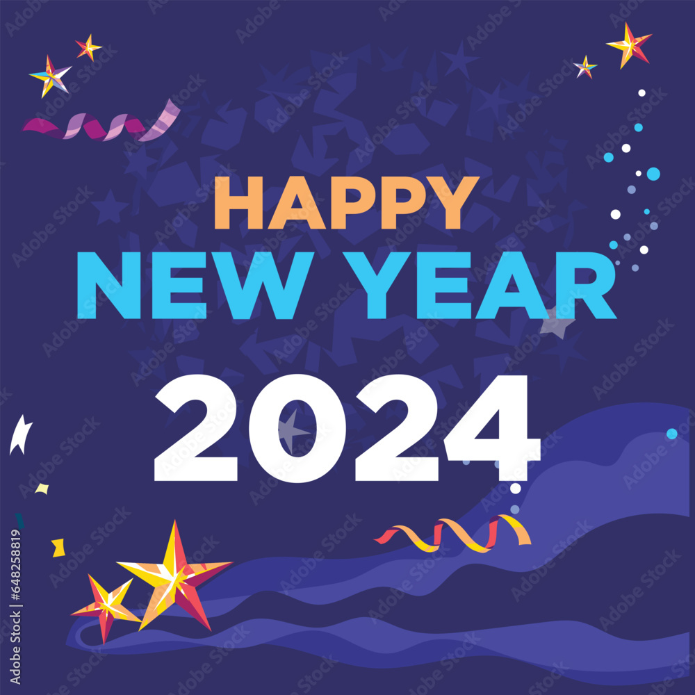 Fototapeta premium Happy New Year 2024 with gold glitter - Black background