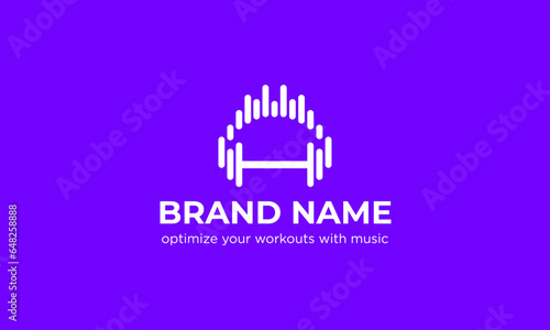 gym with music logo design vector template.