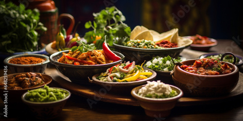 variety of foods at guatemalan restaurant festive photography, generative ai