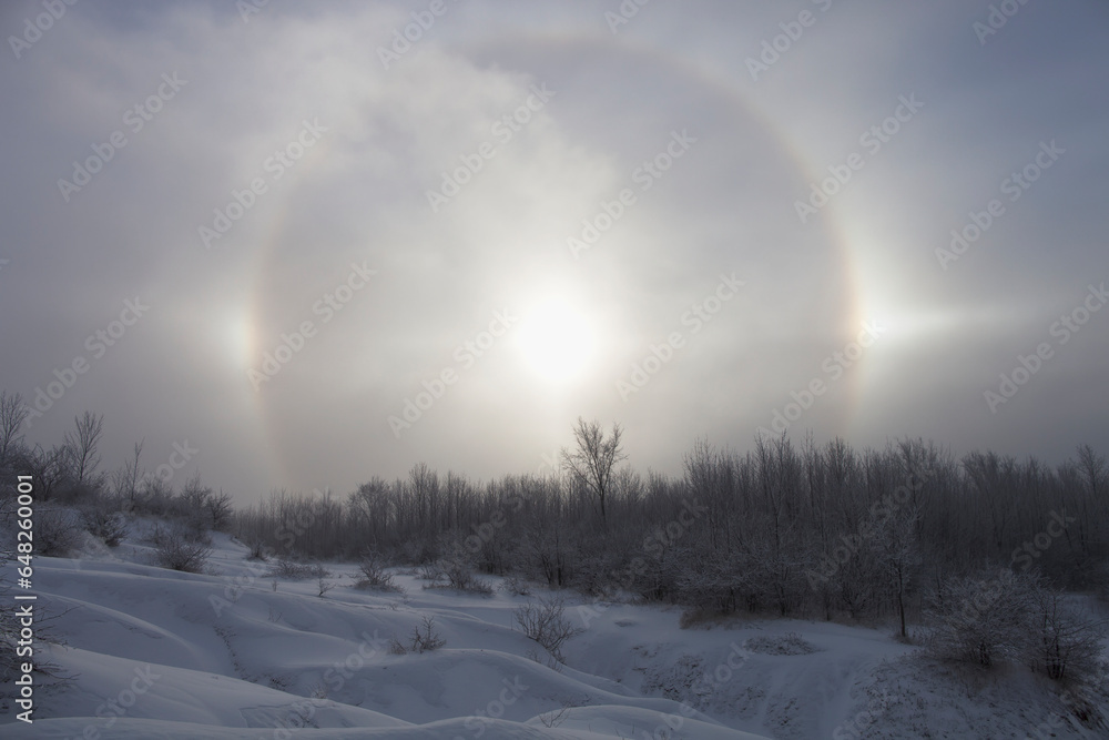 Solar Halo Over The Caledon Badlands Near Inglewood; Ontario, Canada