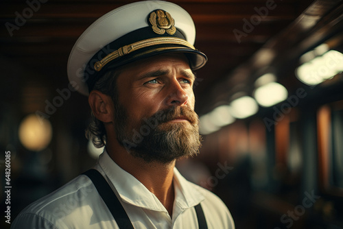 Portrait of an experienced bearded ship captain in sailor uniform photo