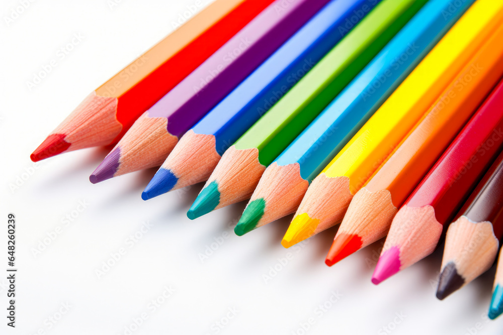 Colored pencils isolated on a white background. Studio shot. Colored pencils isolated on a white background. Studio shot.