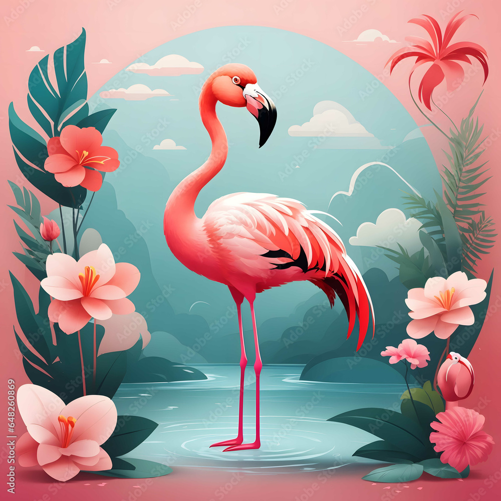 Obraz premium Flamingo Bird Illustration AI Generative