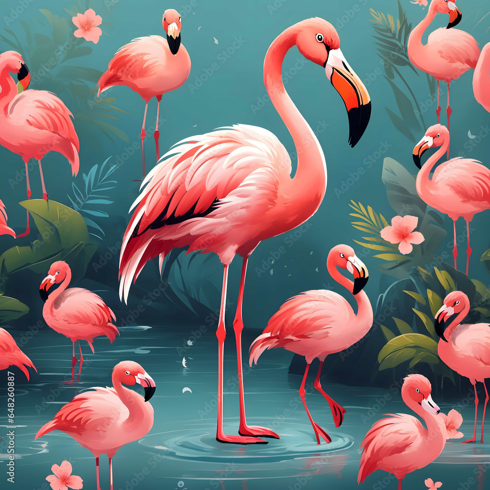 Obraz premium Flamingo Bird Illustration AI Generative
