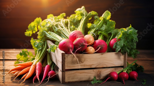 Fresh vegetables potato radish tomato carrot beetroo, generative ai
