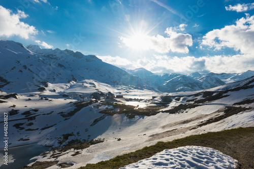 Sunlight Shining On The Mountains At A High Elevation; San Gottardo, Ticino, Switzerland photo