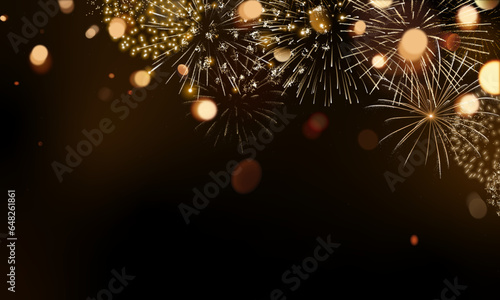 Fireworks background, New Year border with copy space