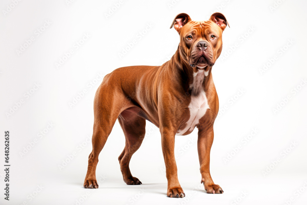 pit bull in height on a white background