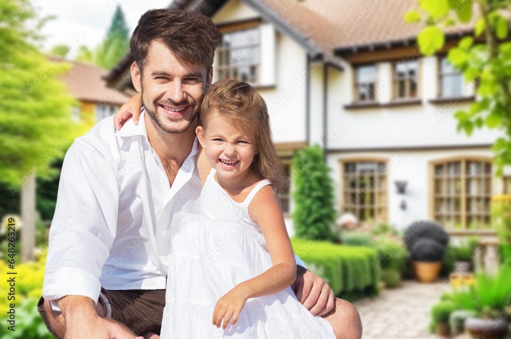 Happy young father with child have fun, AI generated image Happy young father with child have fun, AI generated image