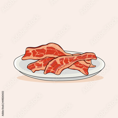 A plate of fried bacon. Frying bacon. Vector illustration