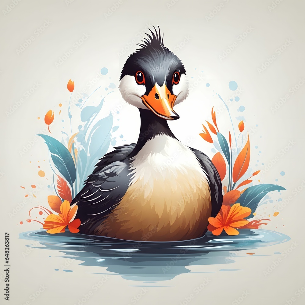 Naklejka premium Grebe Bird Illustration AI Generative