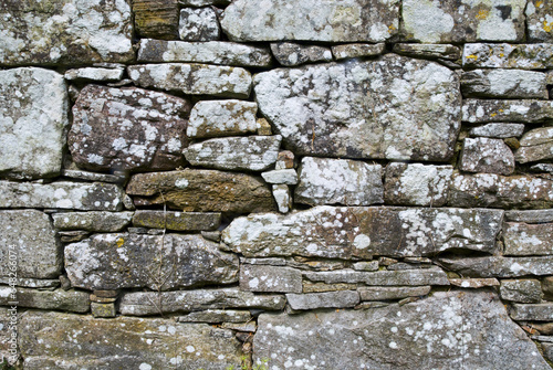Close Up Of A Stone Wall With White Patches; Ireland photo