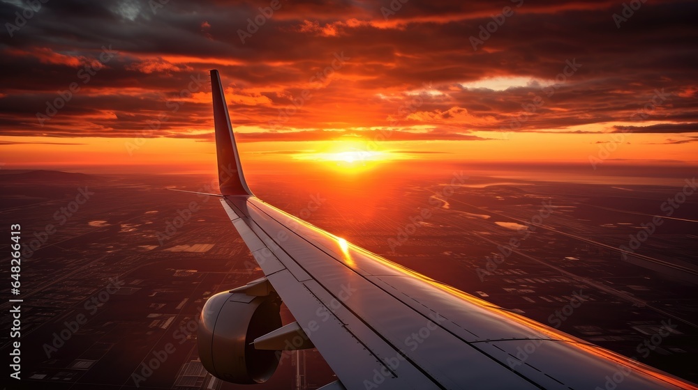 Airplane tail at airport during bright yellow sunset, concept picture about transport as background Airplane tail at airport during bright yellow sunset, concept picture about transport as background