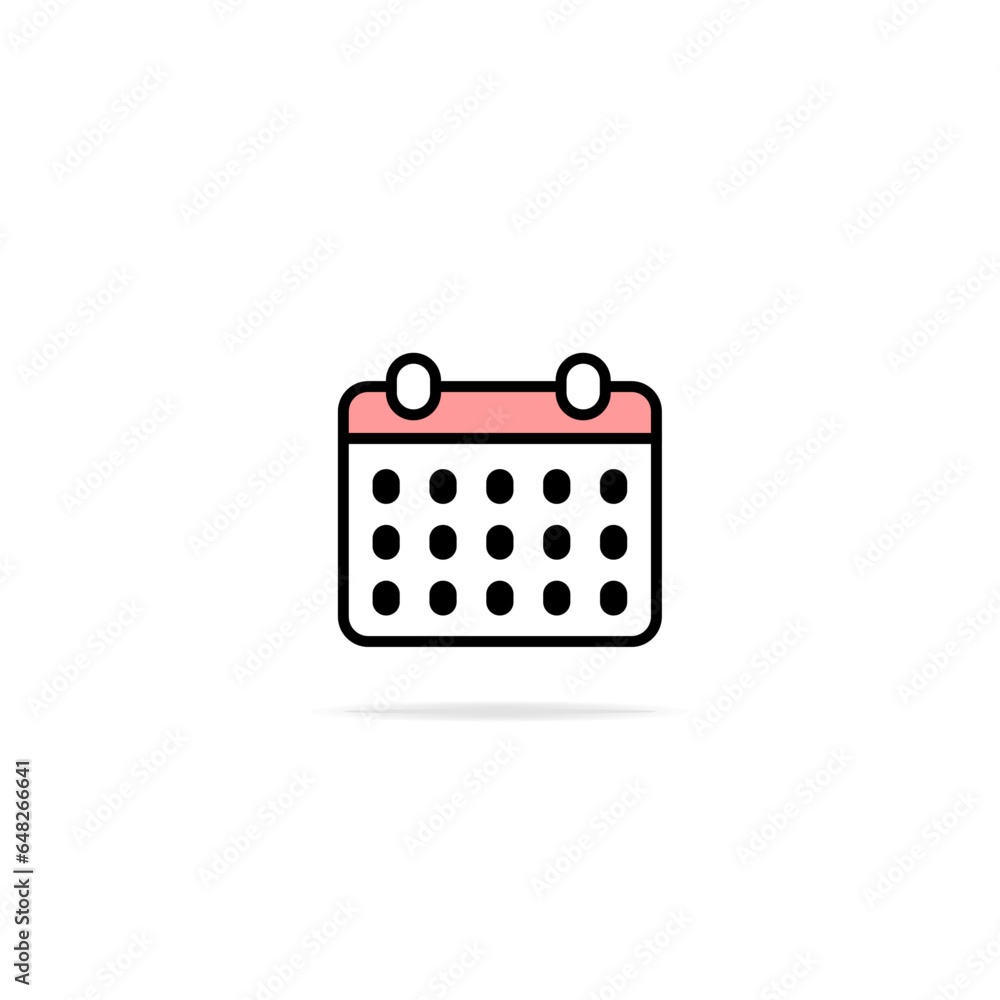 Simple and cute pink calendar icon with blackcircles and rounded corners, month icon Simple and cute pink calendar icon with blackcircles and rounded corners, month icon