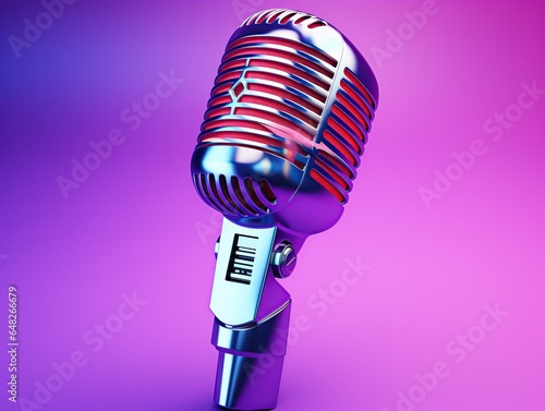 Microphone 3D illustration. Rock concert clip art isolated on violet background,Generative Ai 