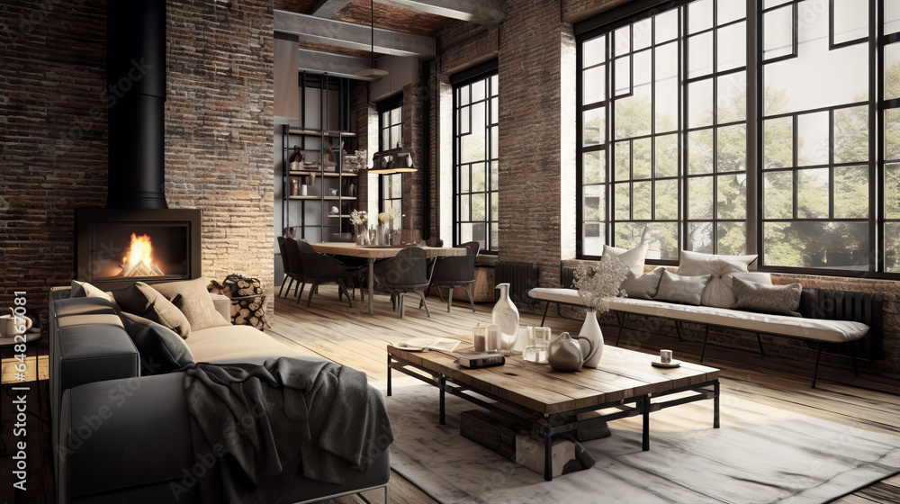 Image showcasing Industrial interior design, Monochromatic palettes of greys, iron black ...