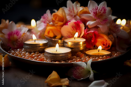 Candles lights at Diwali holiday background