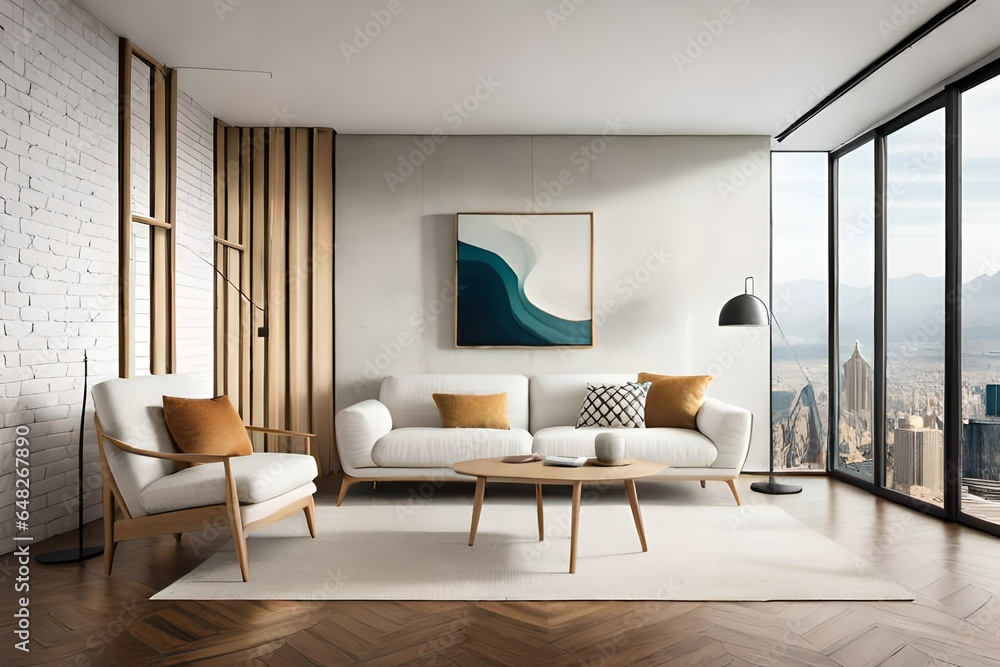 Boho composition a living room interior with white Boho composition a living room interior with white