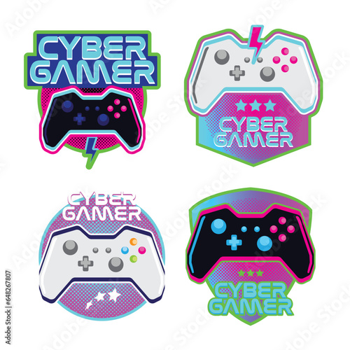 cyber gamer sign icon logo for streamer online game, 2d illustration rendering, joystick of console controller photo