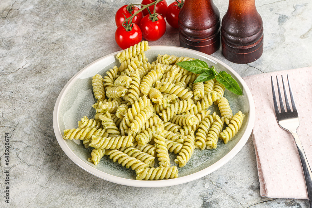 Italian pasta with basil pesto Italian pasta with basil pesto
