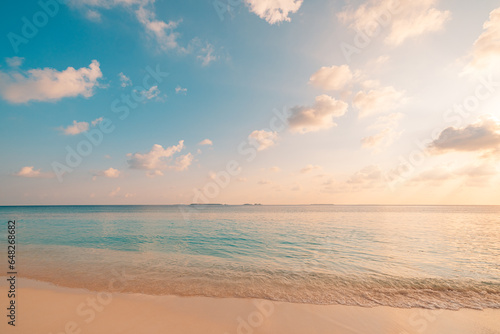 Best sea beach sky closeup colorful sunset. Panoramic majestic landscape. Tropical paradise beaches Mediterranean seascape. Blue gold sunshine sunlight soft sand waves calmness summer tranquil inspire © icemanphotos